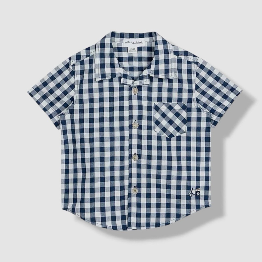 NWT Miles the Label Baby Boy's Blue Gingham Patch Pocket Button-Up Shirt Size 3Y